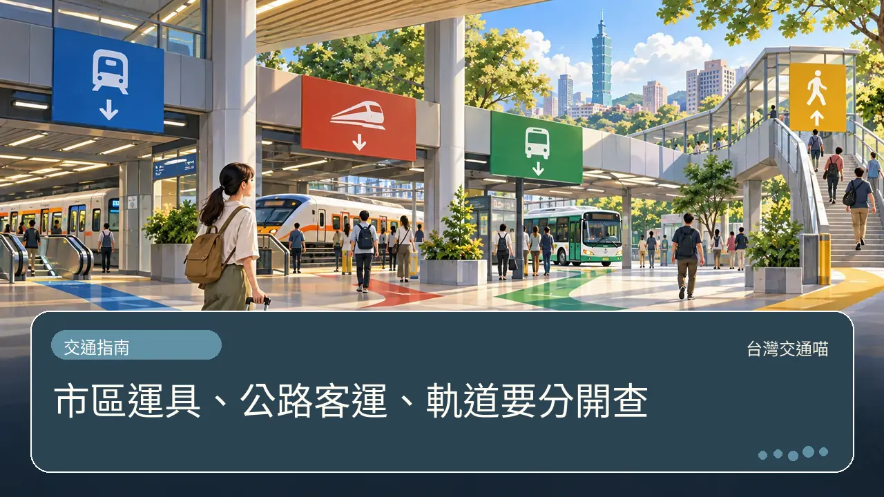 市區運具、公路客運、軌道要分開查主題插畫