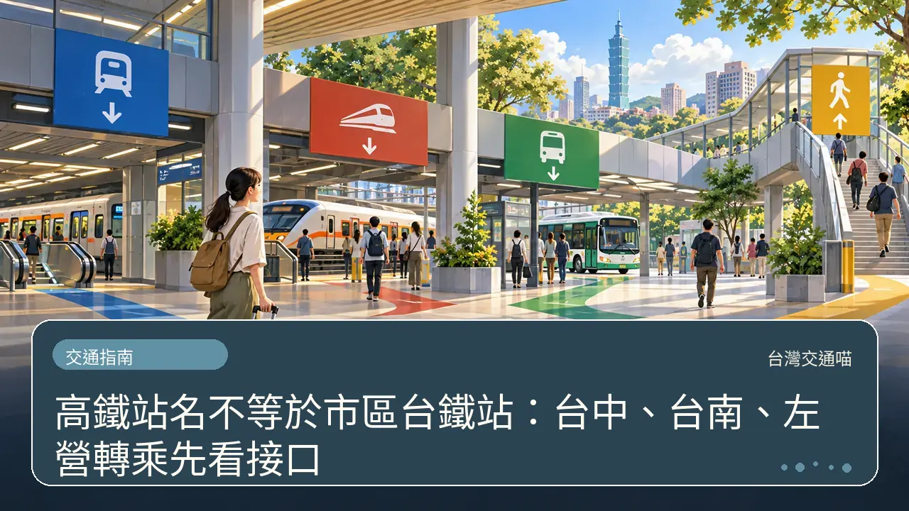 高鐵站名不等於市區台鐵站:台中、台南、左營轉乘先看接口主題插畫