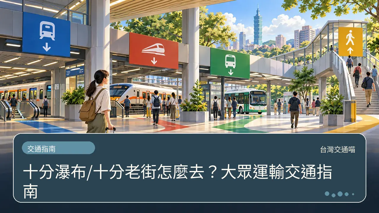 十分瀑布/十分老街怎麼去？大眾運輸交通指南主題插畫