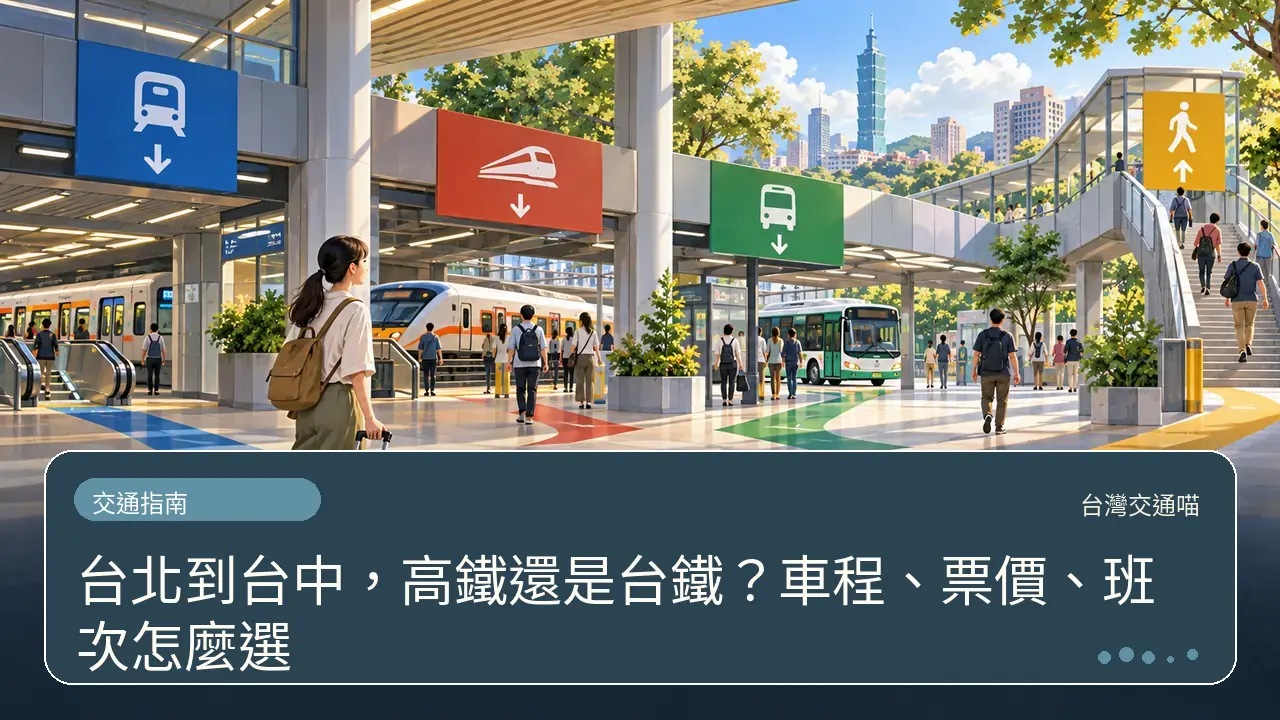 台北到台中,高鐵還是台鐵?車程、票價、班次怎麼選主題插畫
