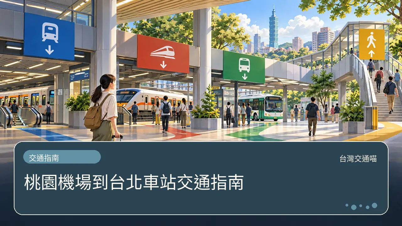 桃園機場到台北車站交通指南主題插畫