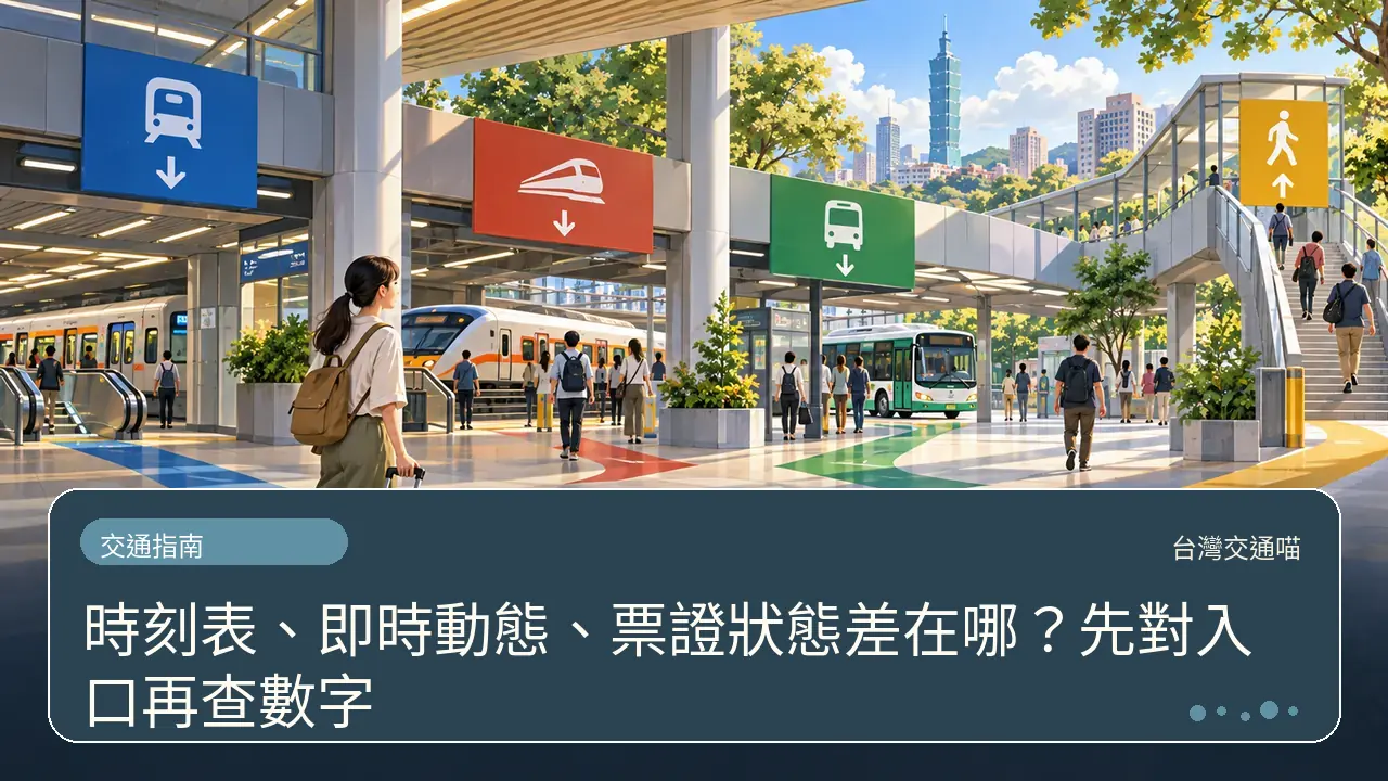 時刻表、即時動態、票證狀態差在哪？先對入口再查數字主題插畫