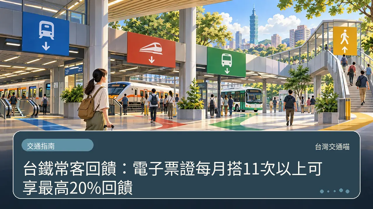 台鐵常客回饋：電子票證每月搭11次以上可享最高20%回饋主題插畫