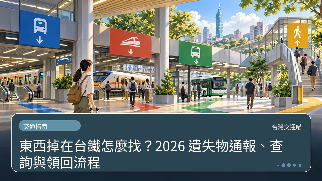 東西掉在台鐵怎麼找？2026 遺失物通報、查詢與領回流程主題插畫